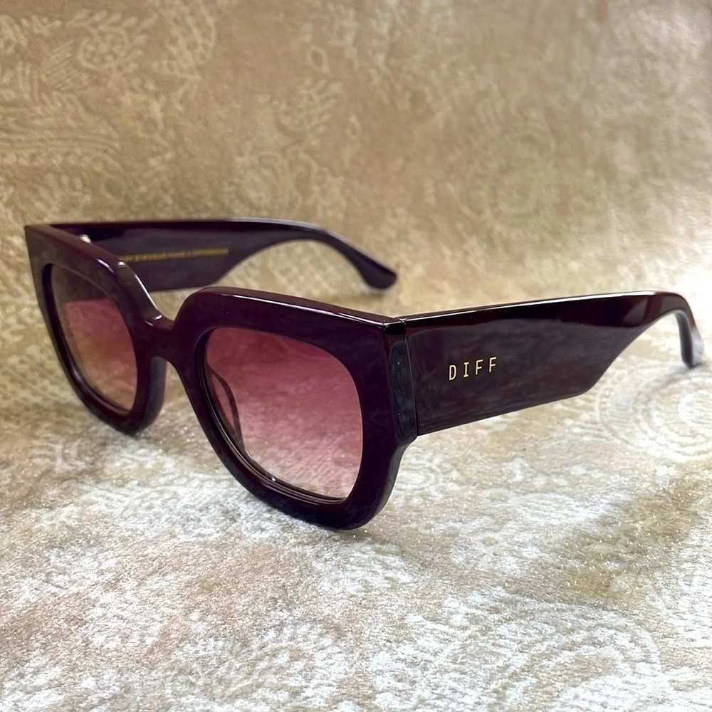 Brand New Diff Eyewear Arden Boxy Square Claret Wine Sunglasses 100% UV Protect